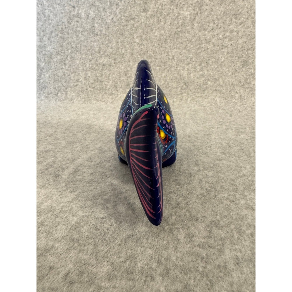 Mexican Pottery Fish Sculpture Hand Painted Terra Cotta Folk Art Cobalt Blue - Picture 4 of 8